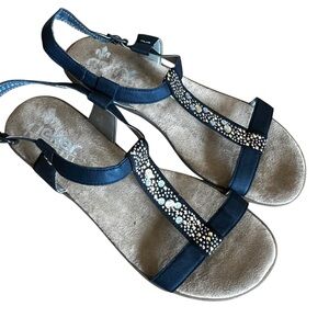 Rieker Women's Black Sandals with Sparkling Accents